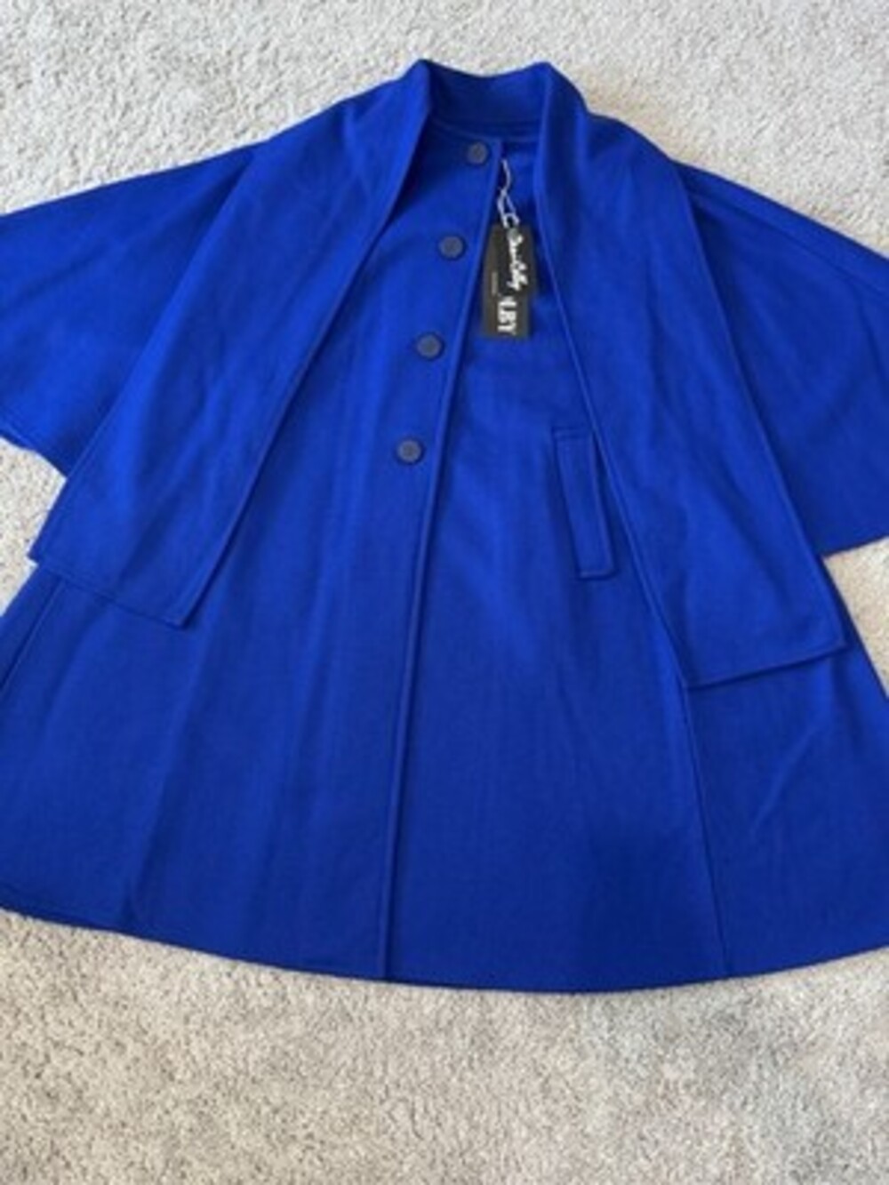Dani Colby Women's Blue Button Collared Pockets Mid-Length Cape One Size